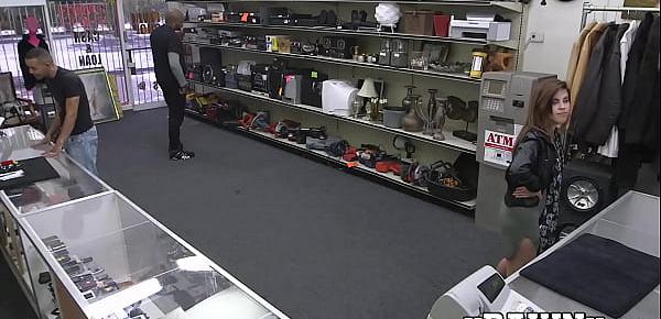  Good looking gal has steamy fuck session in the pawnshop